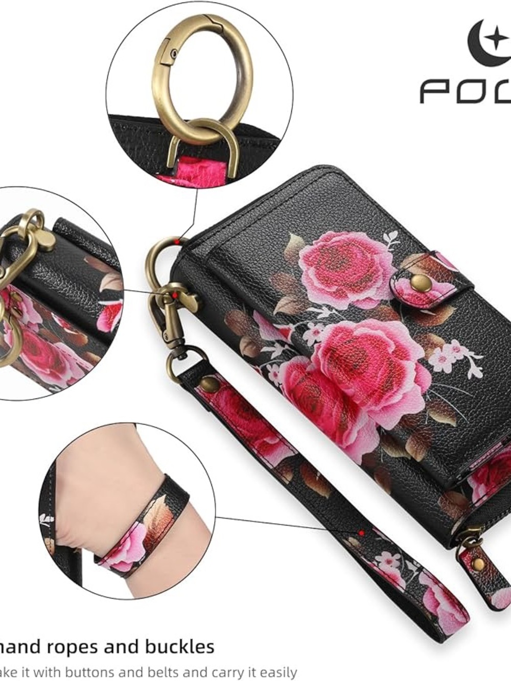Wallet Flower Floral Pattern with Card Holders Zipper Purse RFID Wallet Wristba - Picture 3 of 8